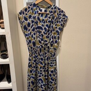 Bar III Blue and Gold Abstract Midi Dress